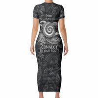 Hawaiian Piko Short Sleeve Bodycon Dress Cultural Anchor Connect Your Roots Ocean Waves