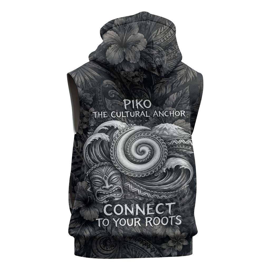Hawaiian Piko Sleeveless Hoodie Cultural Anchor Connect Your Roots Ocean Waves