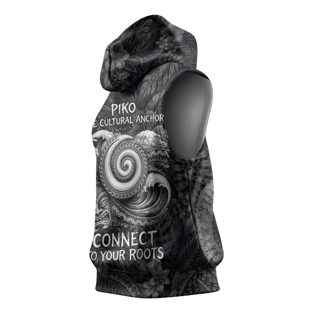 Hawaiian Piko Sleeveless Hoodie Cultural Anchor Connect Your Roots Ocean Waves