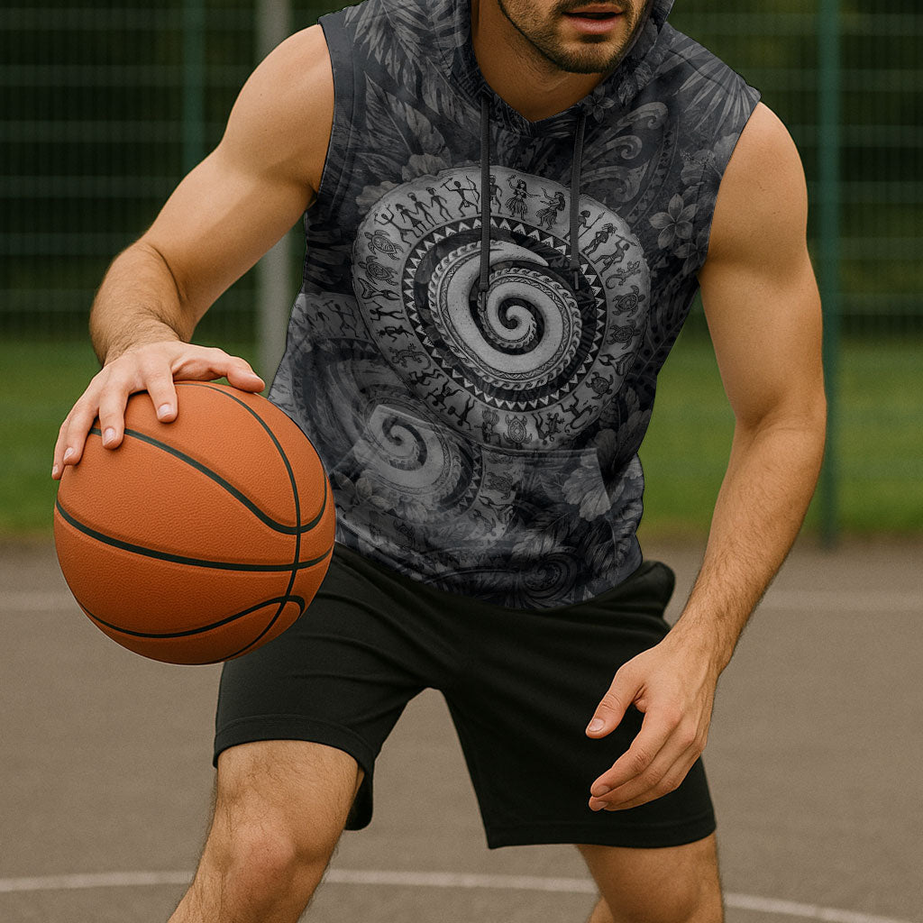 Hawaiian Piko Sleeveless Hoodie Cultural Anchor Connect Your Roots Ocean Waves