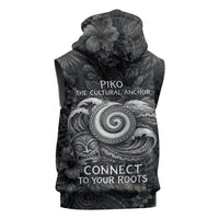 Hawaiian Piko Sleeveless Zip Hoodie Cultural Anchor Connect Your Roots Ocean Waves