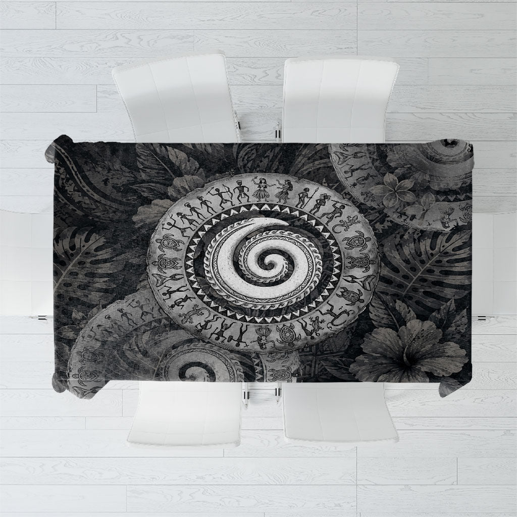 Hawaiian Piko Tablecloth Cultural Anchor Connect Your Roots Ocean Waves TS04 Black Grey - Polynesian Pride