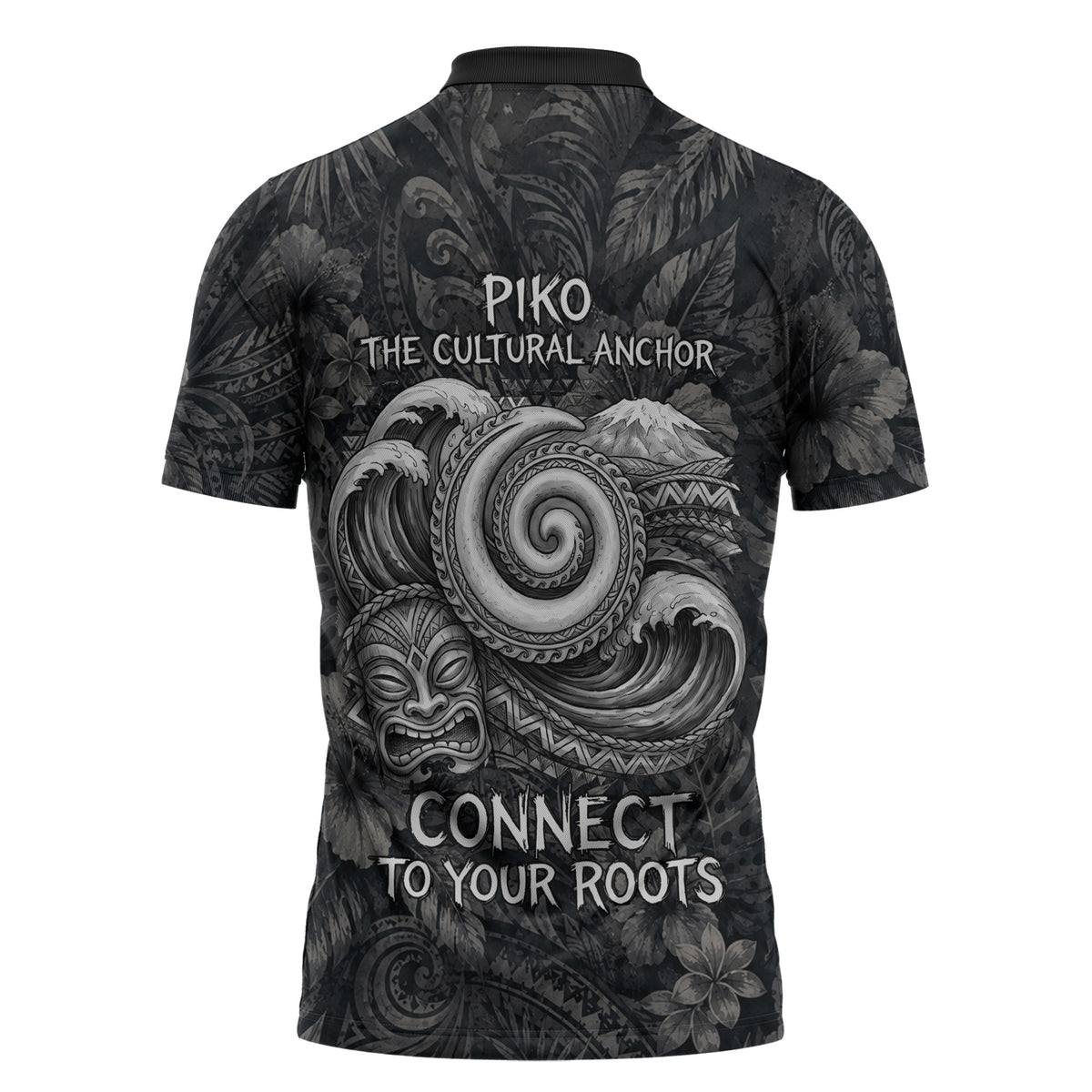 Hawaiian Piko Zipper Polo Shirt Cultural Anchor Connect Your Roots Ocean Waves