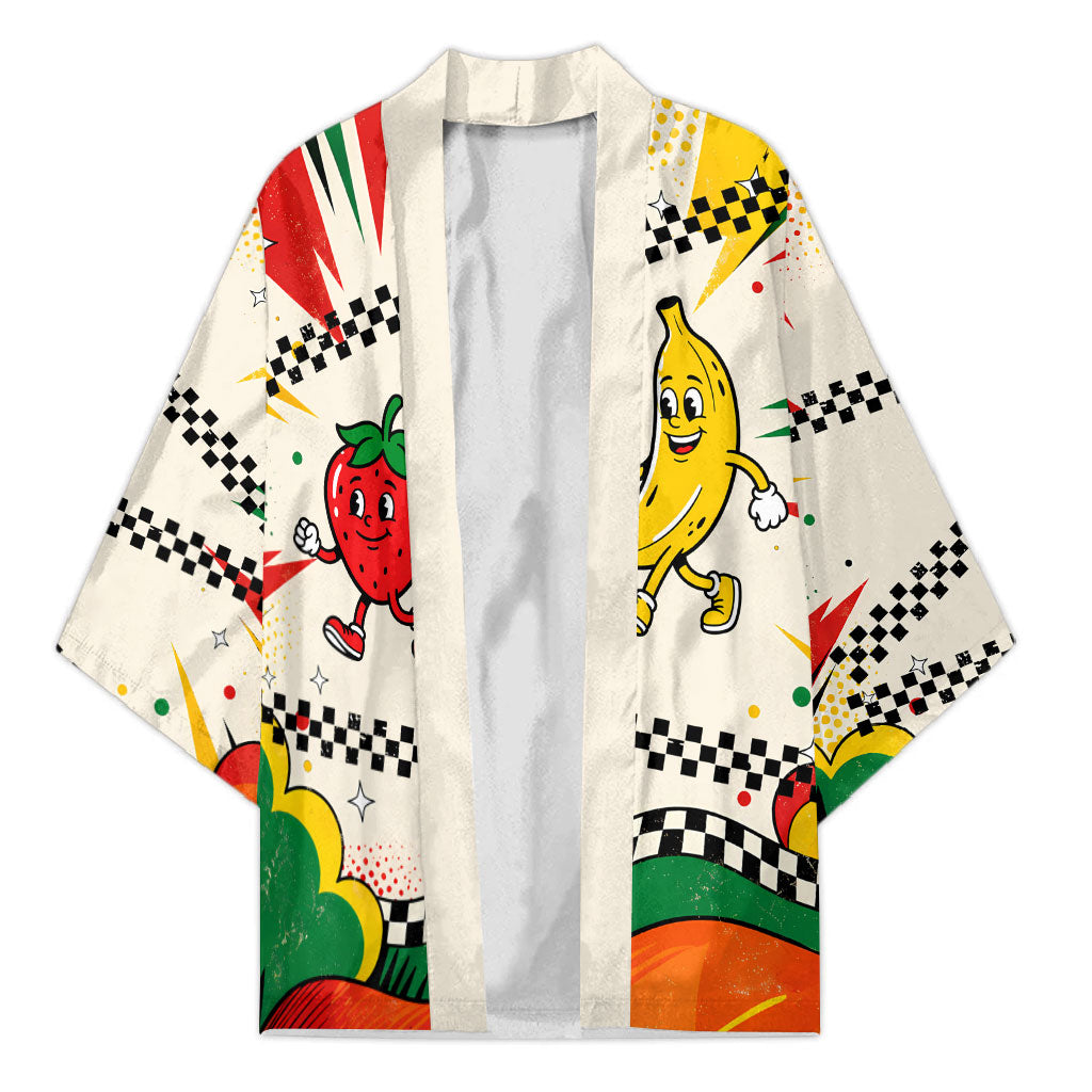Support Your Fruity Friends Love Wins Gay Pride Kimono LGBTQ Retro 30s Cartoon Checkered TS04 Unisex White Yellow - Polynesian Pride