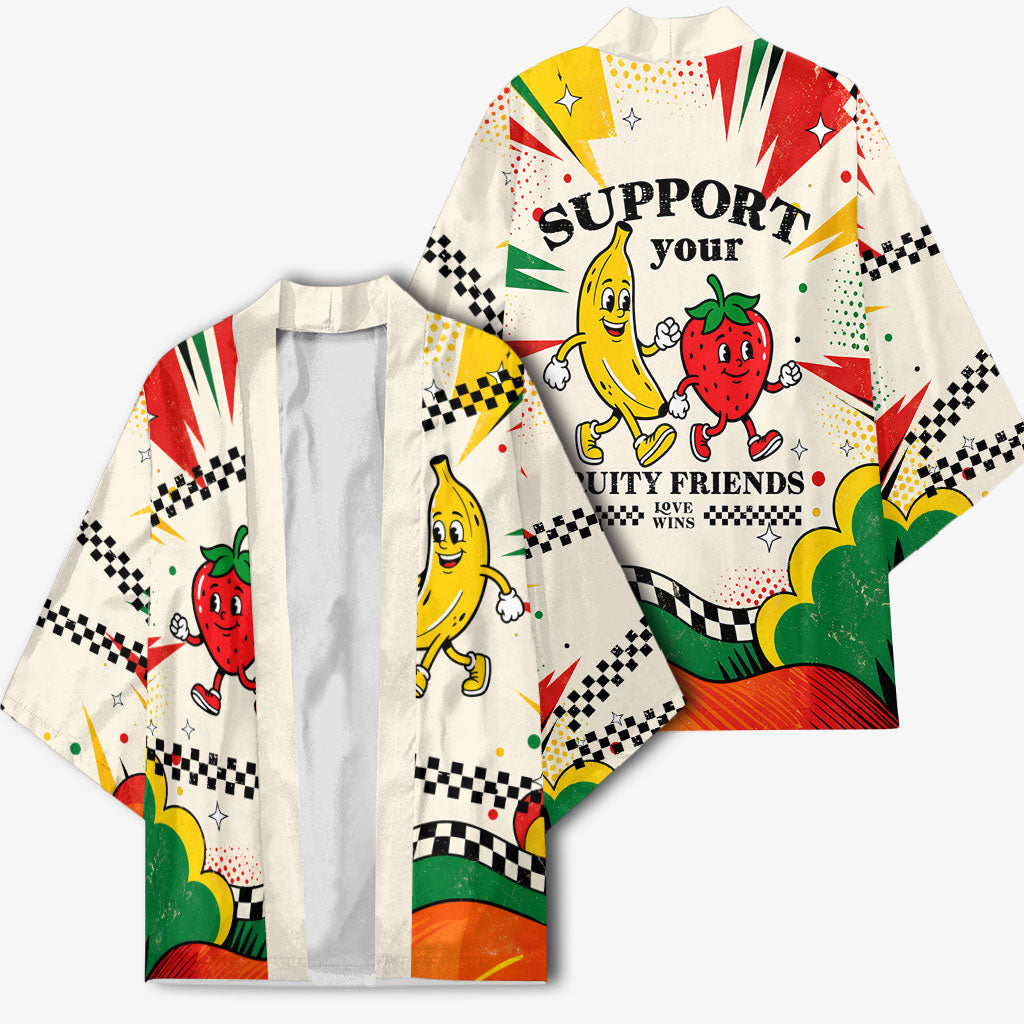 Support Your Fruity Friends Love Wins Gay Pride Kimono LGBTQ Retro 30s Cartoon Checkered TS04 - Polynesian Pride