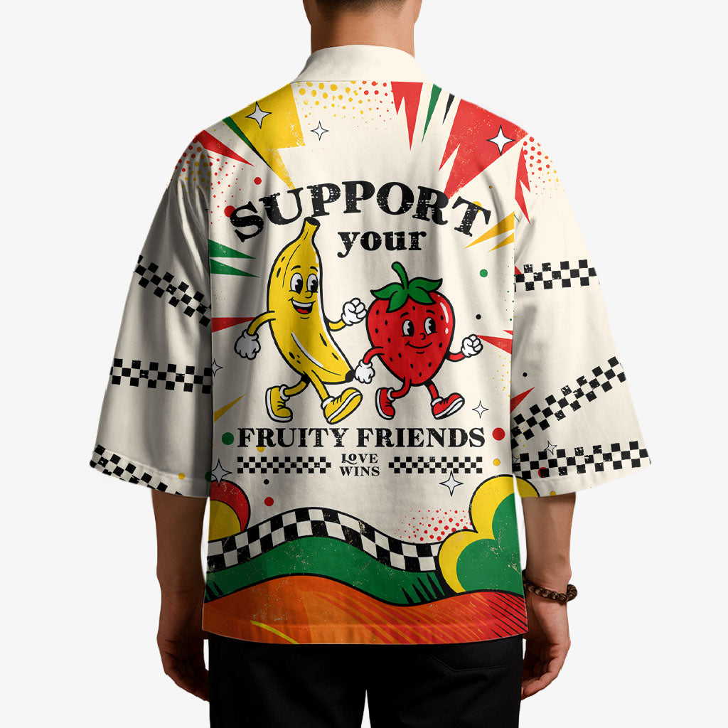 Support Your Fruity Friends Love Wins Gay Pride Kimono LGBTQ Retro 30s Cartoon Checkered TS04 - Polynesian Pride