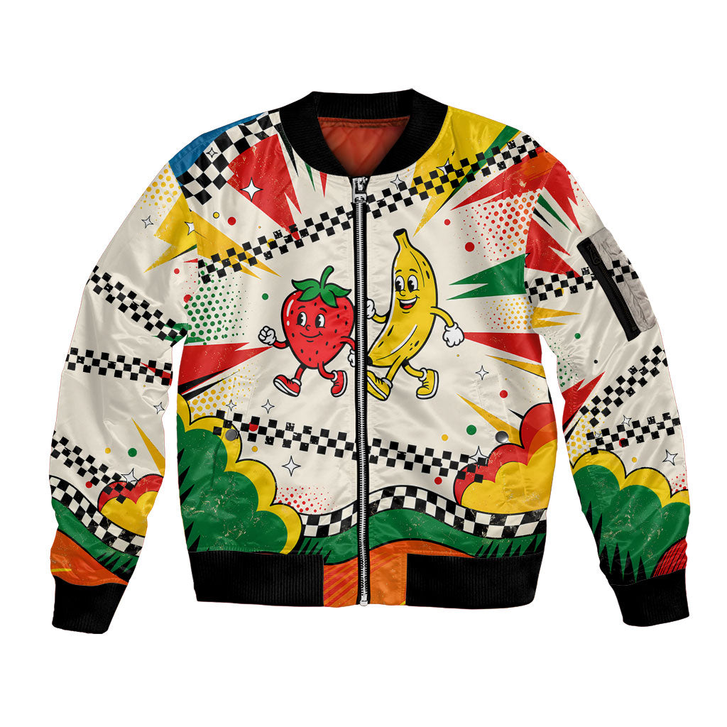 Support Your Fruity Friends Love Wins Gay Pride Sleeve Zip Bomber Jacket LGBTQ Retro 30s Cartoon Checkered TS04 Unisex White Yellow - Polynesian Pride