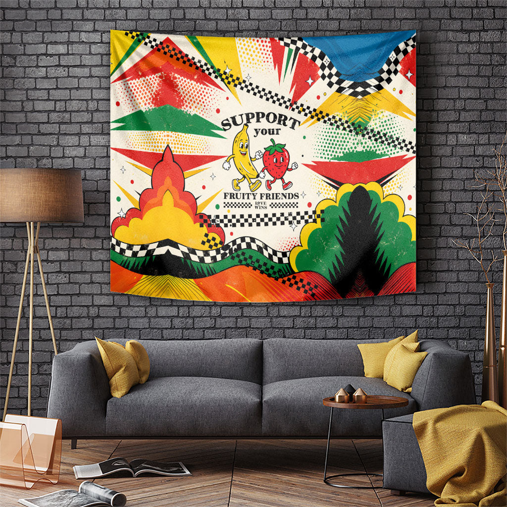 Support Your Fruity Friends Love Wins Gay Pride Tapestry LGBTQ Retro 30s Cartoon Checkered TS04 White Yellow - Polynesian Pride