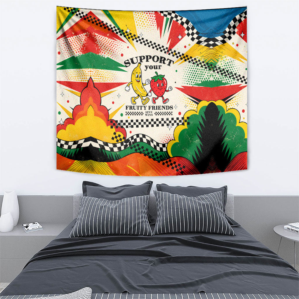 Support Your Fruity Friends Love Wins Gay Pride Tapestry LGBTQ Retro 30s Cartoon Checkered TS04 - Polynesian Pride