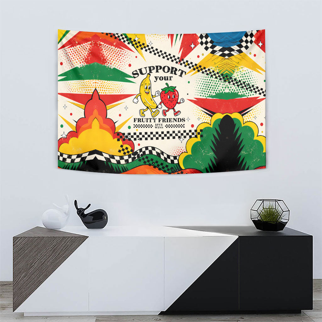 Support Your Fruity Friends Love Wins Gay Pride Tapestry LGBTQ Retro 30s Cartoon Checkered TS04 - Polynesian Pride