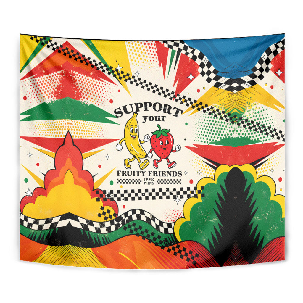 Support Your Fruity Friends Love Wins Gay Pride Tapestry LGBTQ Retro 30s Cartoon Checkered TS04 - Polynesian Pride