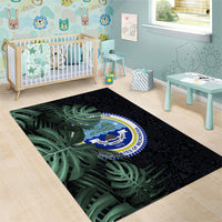 Federated States Of Micronesia Area Rug FSM Tropical Monstera Leaf Dark Tribal Pattern