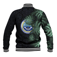 Federated States Of Micronesia Baseball Jacket FSM Tropical Monstera Leaf Dark Tribal Pattern