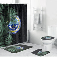 Federated States Of Micronesia Bathroom Set FSM Tropical Monstera Leaf Dark Tribal Pattern