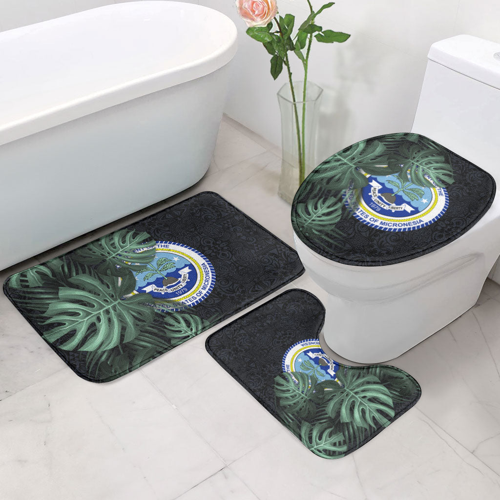 Federated States Of Micronesia Bathroom Set FSM Tropical Monstera Leaf Dark Tribal Pattern
