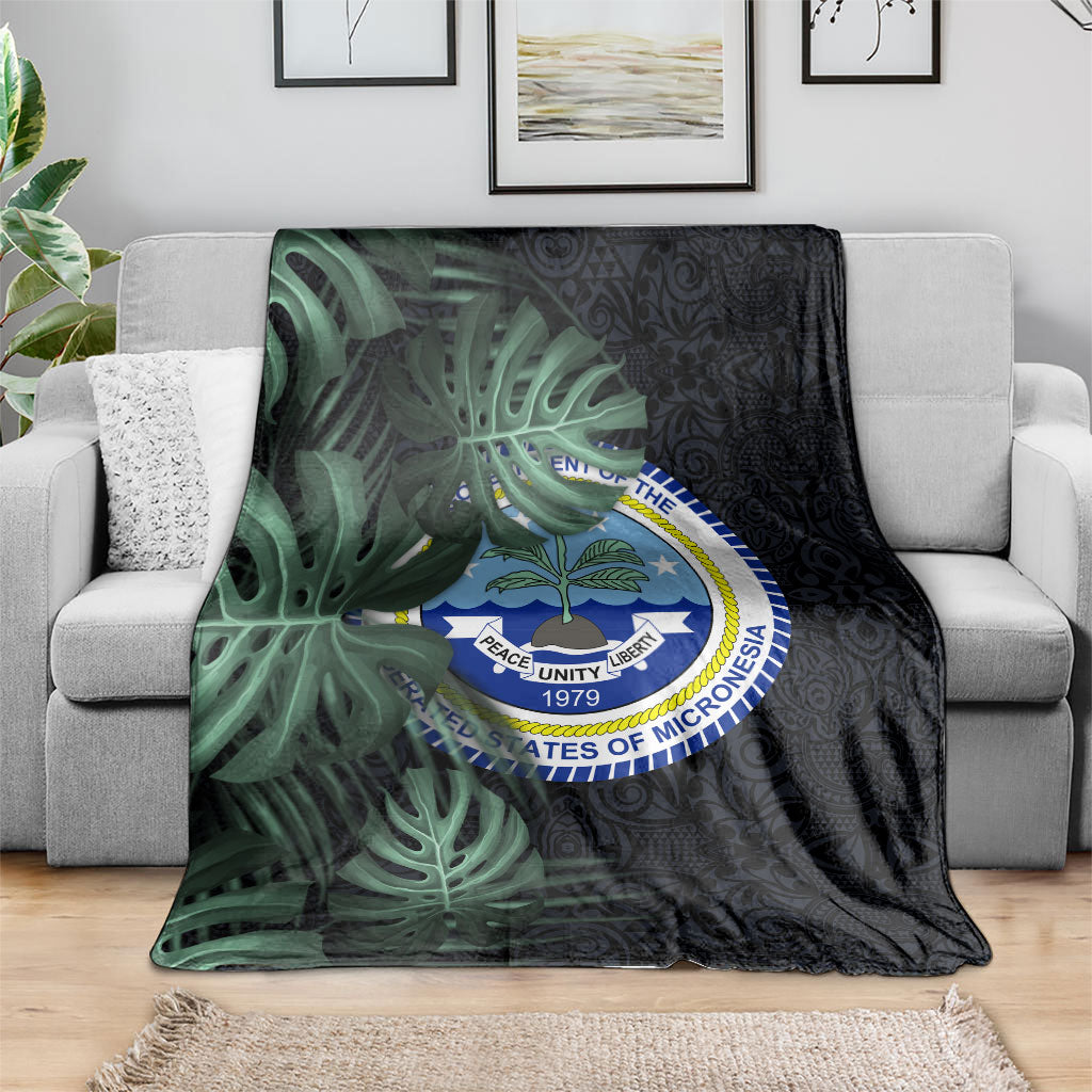 Federated States Of Micronesia Blanket FSM Tropical Monstera Leaf Dark Tribal Pattern