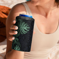 Federated States Of Micronesia 4 in 1 Can Cooler Tumbler FSM Tropical Monstera Leaf Dark Tribal Pattern