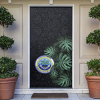 Federated States Of Micronesia Door Cover FSM Tropical Monstera Leaf Dark Tribal Pattern