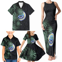 Federated States Of Micronesia Family Matching Tank Maxi Dress and Hawaiian Shirt FSM Tropical Monstera Leaf Dark Tribal Pattern