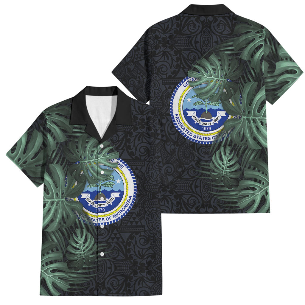 Federated States Of Micronesia Family Matching Tank Maxi Dress and Hawaiian Shirt FSM Tropical Monstera Leaf Dark Tribal Pattern