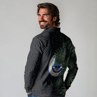 Federated States Of Micronesia Long Sleeve Polo Shirt FSM Tropical Monstera Leaf Dark Tribal Pattern