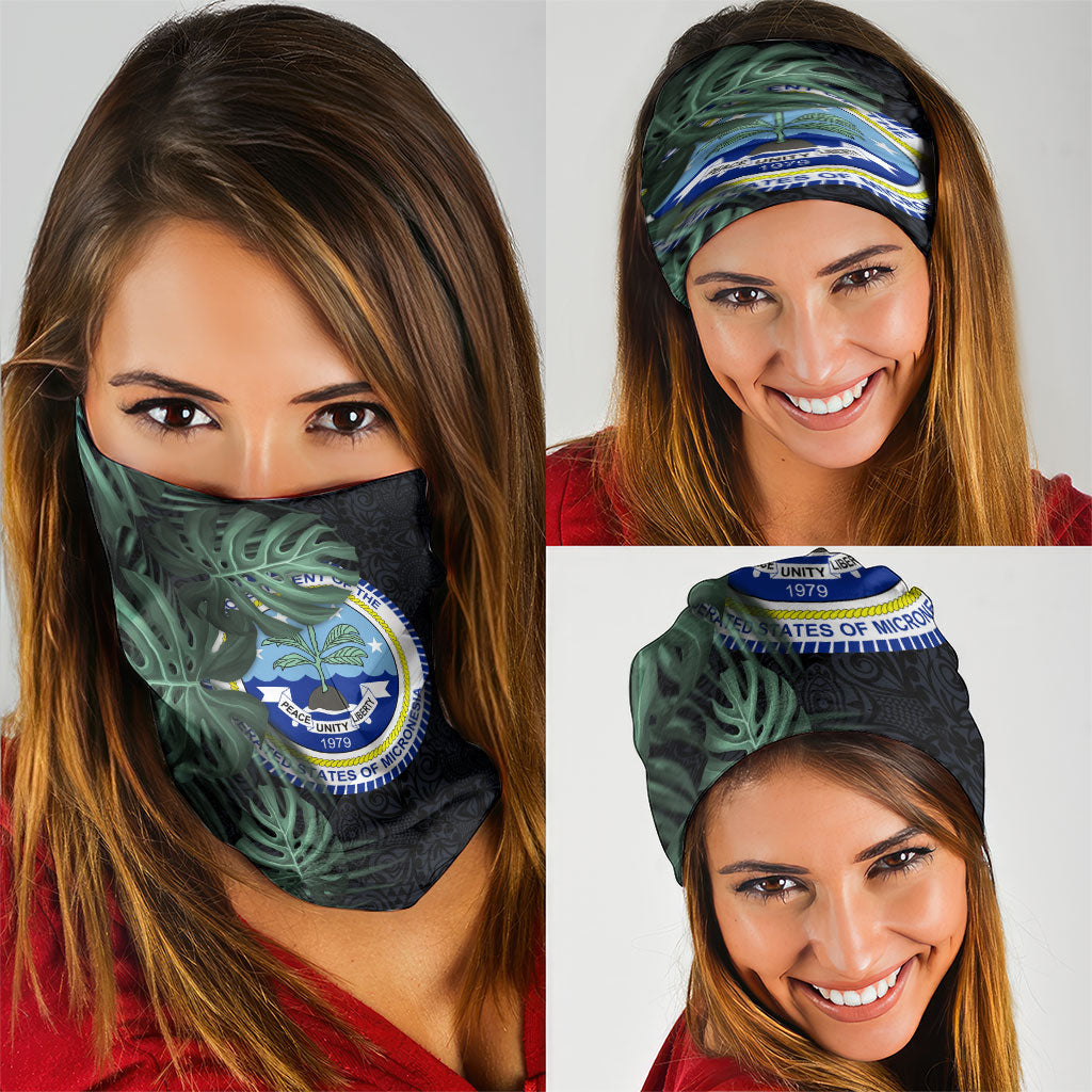 Federated States Of Micronesia Neck Gaiter FSM Tropical Monstera Leaf Dark Tribal Pattern