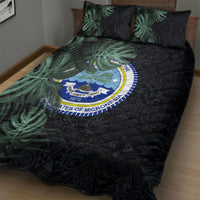 Federated States Of Micronesia Quilt Bed Set FSM Tropical Monstera Leaf Dark Tribal Pattern