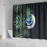 Federated States Of Micronesia Shower Curtain FSM Tropical Monstera Leaf Dark Tribal Pattern