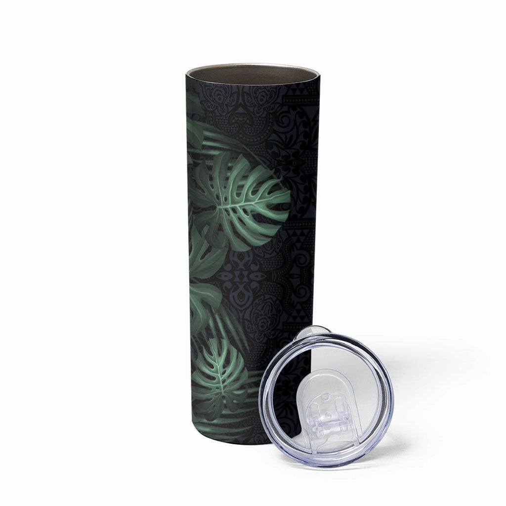 Federated States Of Micronesia Skinny Tumbler FSM Tropical Monstera Leaf Dark Tribal Pattern