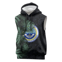 Federated States Of Micronesia Sleeveless Hoodie FSM Tropical Monstera Leaf Dark Tribal Pattern