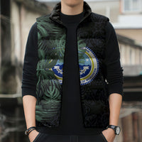 Federated States Of Micronesia Sleeveless Puffer Jacket FSM Tropical Monstera Leaf Dark Tribal Pattern