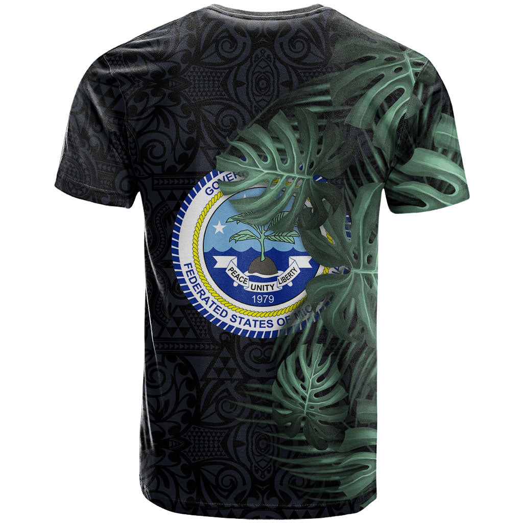 Federated States Of Micronesia T Shirt FSM Tropical Monstera Leaf Dark Tribal Pattern