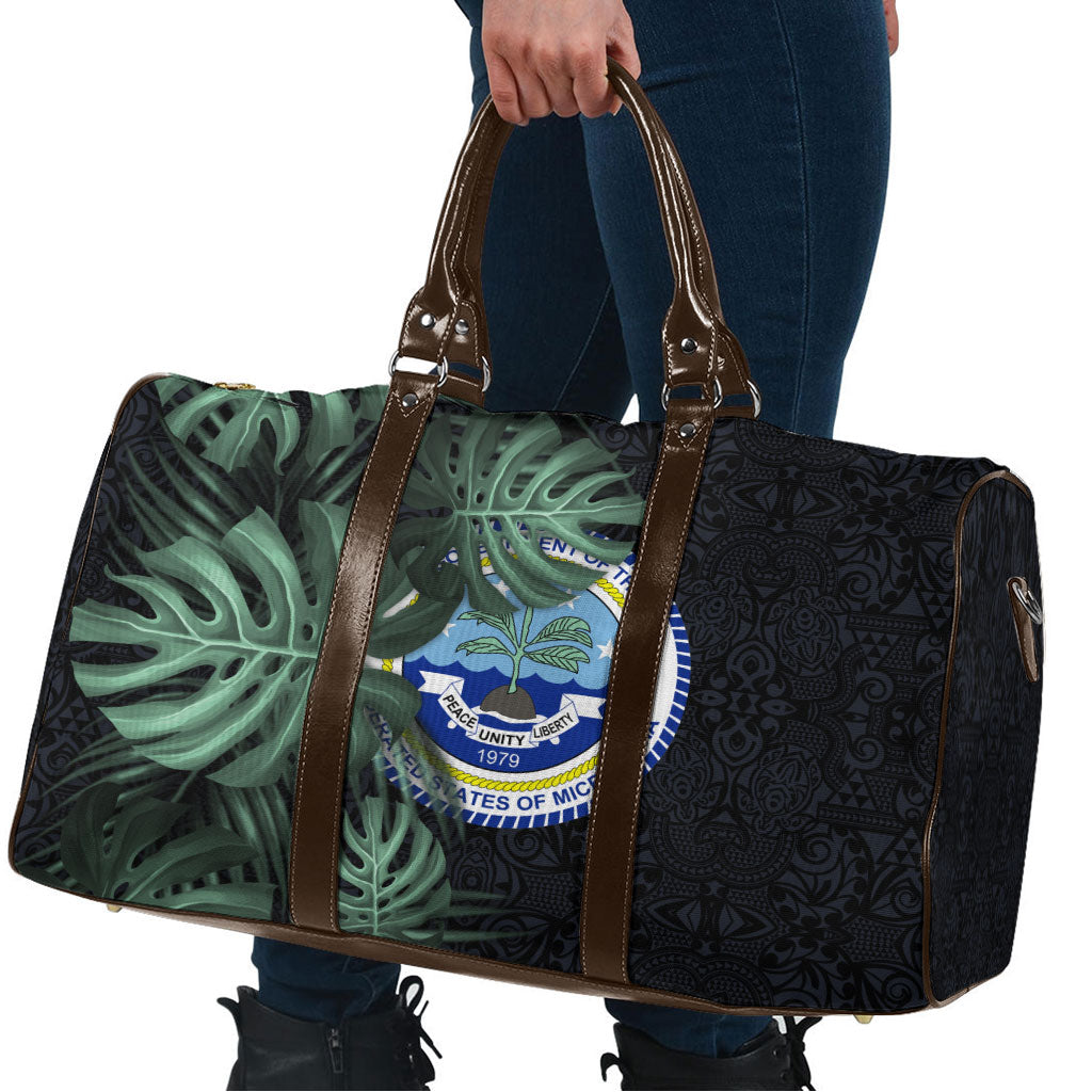 Federated States Of Micronesia Travel Bag FSM Tropical Monstera Leaf Dark Tribal Pattern