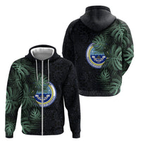 Federated States Of Micronesia Zip Hoodie FSM Tropical Monstera Leaf Dark Tribal Pattern