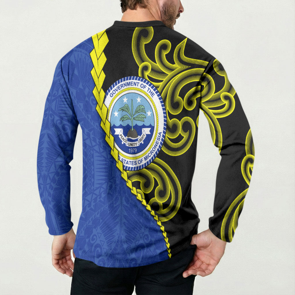 Federated States Of Micronesia FSM Button Sweatshirt Pacific Islander Tribal Swirl Geometric Pattern