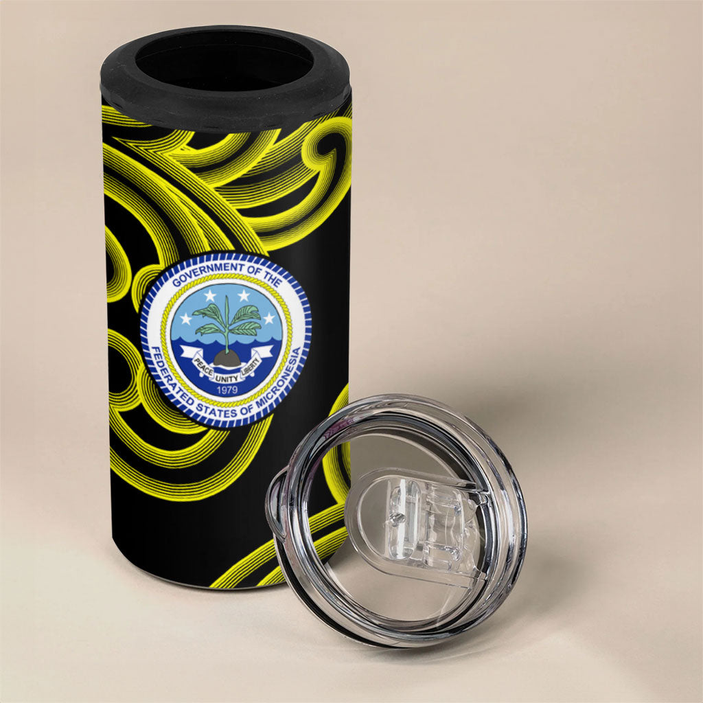 Federated States Of Micronesia FSM 4 in 1 Can Cooler Tumbler Pacific Islander Tribal Swirl Geometric Pattern