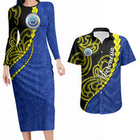 Federated States Of Micronesia FSM Couples Matching Long Sleeve Bodycon Dress and Hawaiian Shirt Pacific Islander Tribal Swirl Geometric Pattern
