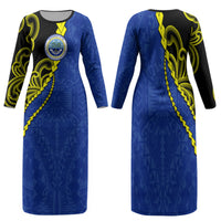 Federated States Of Micronesia FSM Family Matching Long Sleeve Bodycon Dress and Hawaiian Shirt Pacific Islander Tribal Swirl Geometric Pattern