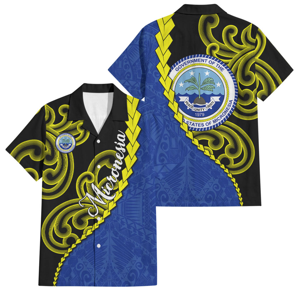Federated States Of Micronesia FSM Family Matching Off Shoulder Short Dress and Hawaiian Shirt Pacific Islander Tribal Swirl Geometric Pattern