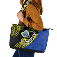 Federated States Of Micronesia FSM Leather Tote Bag Pacific Islander Tribal Swirl Geometric Pattern