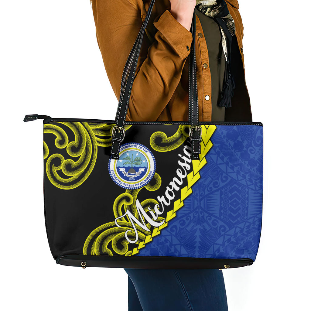 Federated States Of Micronesia FSM Leather Tote Bag Pacific Islander Tribal Swirl Geometric Pattern