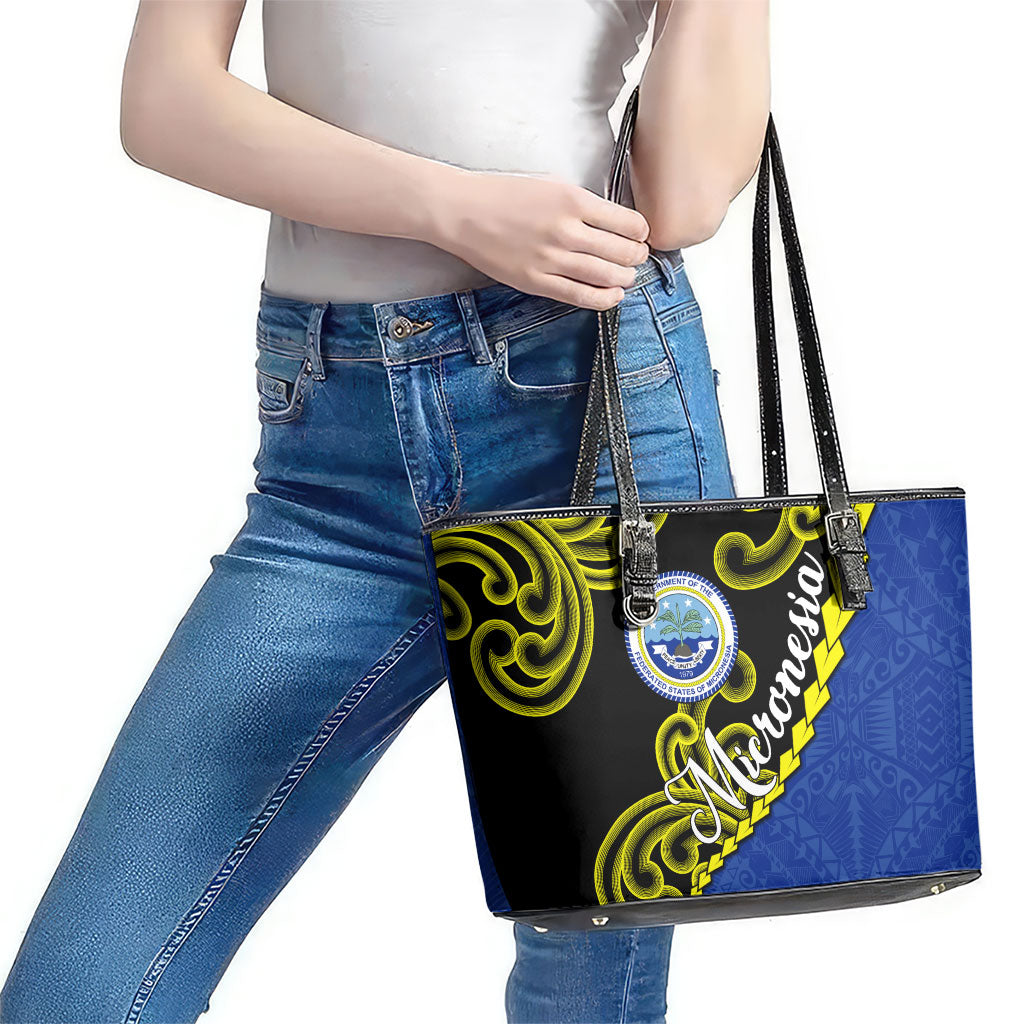 Federated States Of Micronesia FSM Leather Tote Bag Pacific Islander Tribal Swirl Geometric Pattern