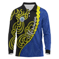Federated States Of Micronesia FSM Long Sleeve Polo Shirt Pacific Islander Tribal Swirl Geometric Pattern
