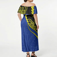 Federated States Of Micronesia FSM Off Shoulder Maxi Dress Pacific Islander Tribal Swirl Geometric Pattern