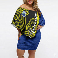 Federated States Of Micronesia FSM Off Shoulder Short Dress Pacific Islander Tribal Swirl Geometric Pattern