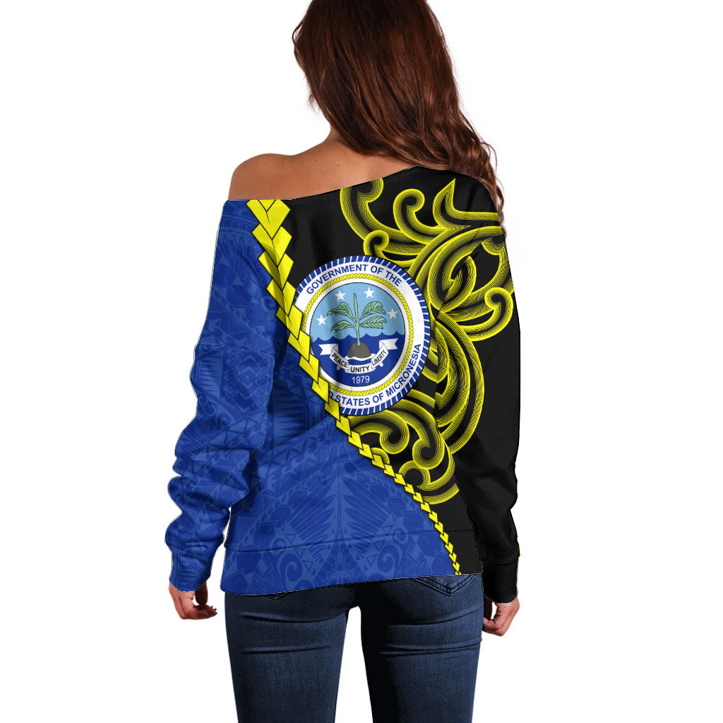 Federated States Of Micronesia FSM Off Shoulder Sweater Pacific Islander Tribal Swirl Geometric Pattern