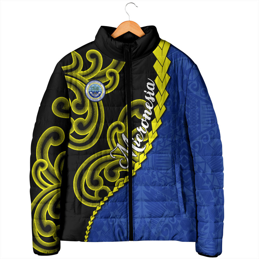 Federated States Of Micronesia FSM Padded Jacket Pacific Islander Tribal Swirl Geometric Pattern