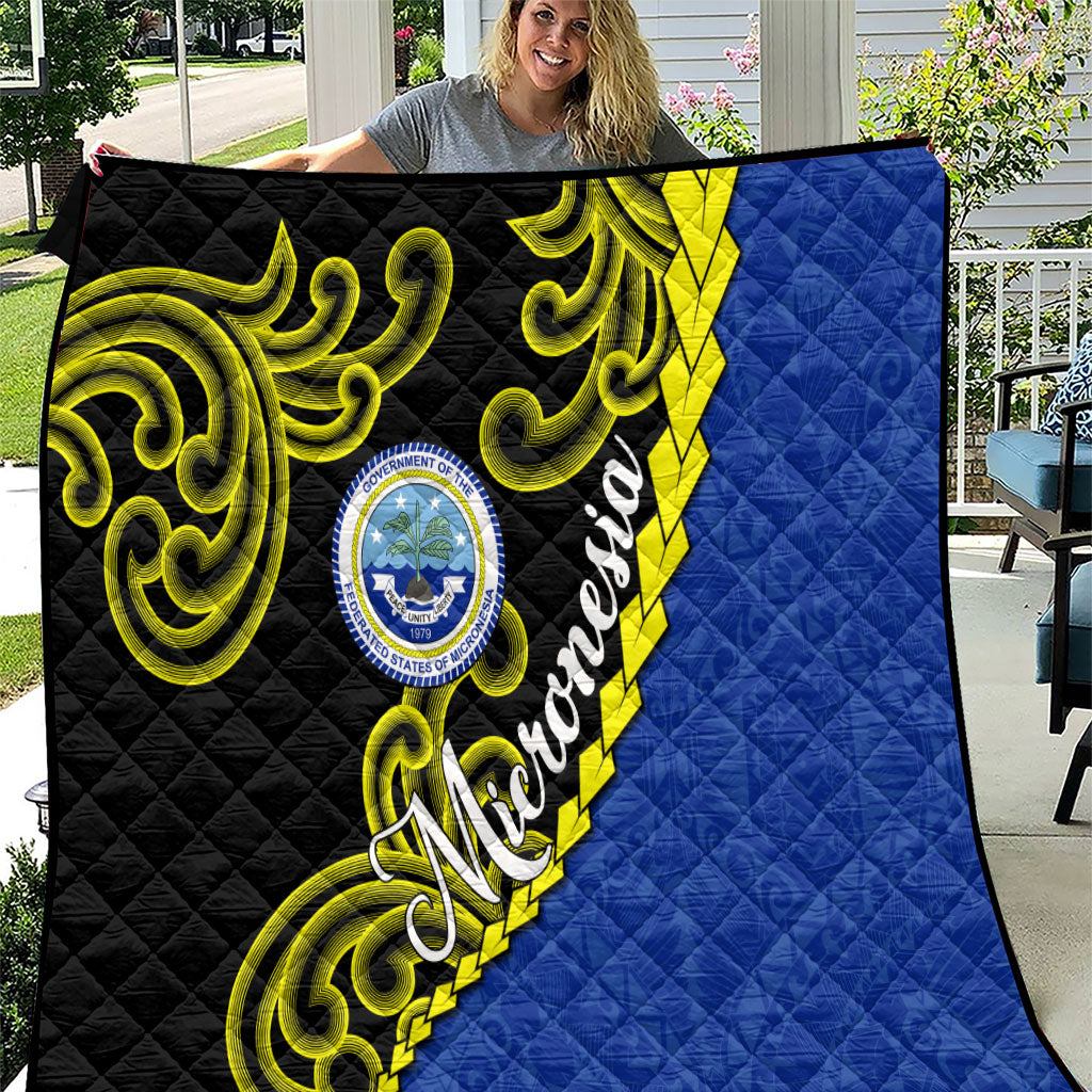Federated States Of Micronesia FSM Quilt Pacific Islander Tribal Swirl Geometric Pattern TS04 Black Blue - Polynesian Pride