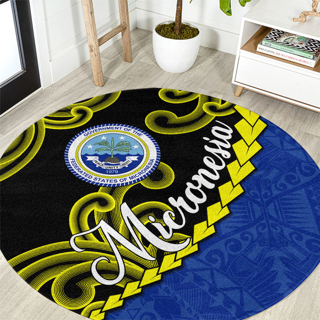 Federated States Of Micronesia FSM Round Carpet Pacific Islander Tribal Swirl Geometric Pattern TS04 Black Blue - Polynesian Pride
