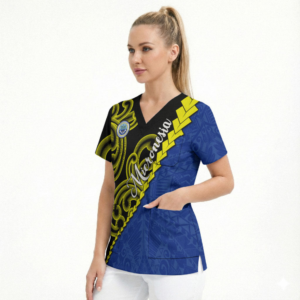 Federated States Of Micronesia FSM Scrub Top Pacific Islander Tribal Swirl Geometric Pattern